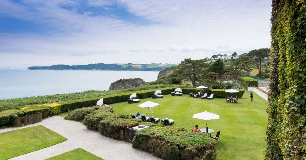 Carlyon Bay Hotel View over Outdoor Seating Area and Putting Green