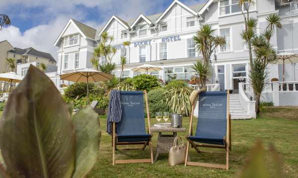 Royal Duchy Hotel External View with Deck Chairs and Wine