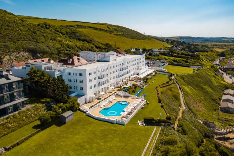 Saunton Sands Hotel Aerial View with Outdoor Pool
